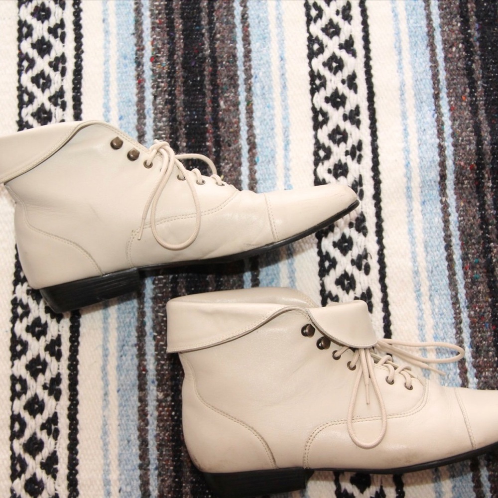 Vintage white leather booties